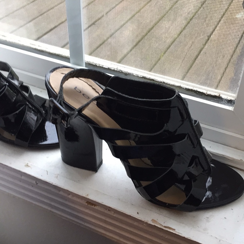 Bebe wet look chunky black leather heels